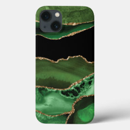 Emerald Grönt Agate Guld Black Marble Stone 