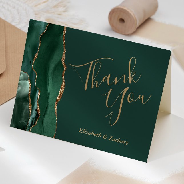 Emerald Grönt Agate Guld Bröllop Tack Kort (Skapare uppladdad)