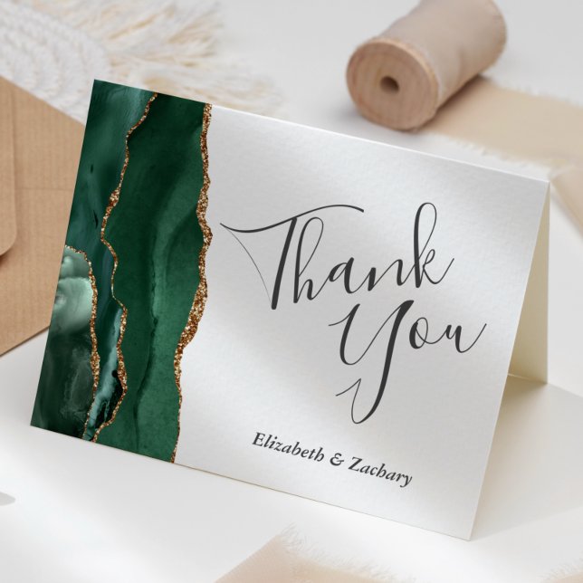 Emerald Grönt Agate Guld Bröllop Tack Kort (Skapare uppladdad)