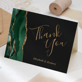 Emerald Grönt Agate Guld Mörk Bröllop Tack Kort
