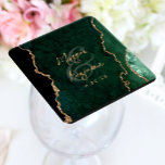 Emerald Grönt Agate Guld Script Bröllop Underlägg Papper Kvadrat<br><div class="desc">Elegantens moderna underlägg i bröllop kännetecknas av en framväxande vattenfärgad grönt-agate geodebakgrund som trimmas med faux guld glitter. Anpassa dem med parets namn i guld-färgad-handskriftsbilder över ett stort grönt-format och bröllop-datumet i typsnittet.</div>