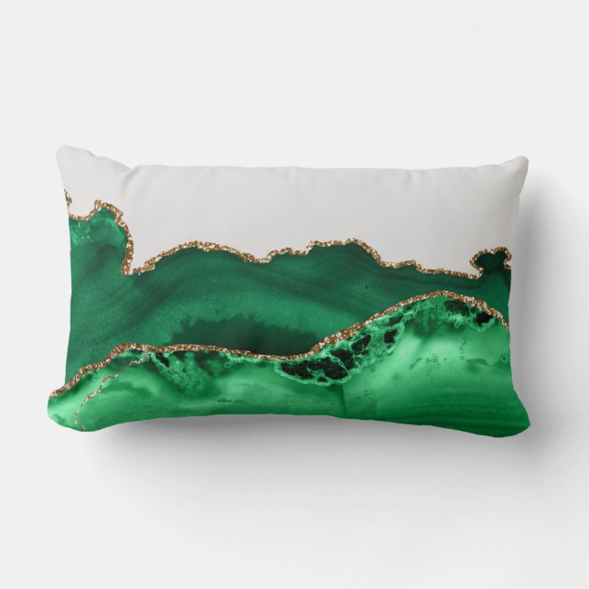Emerald Grönt Agate Malachite Stone Guld Lumbarkudde (Framsida)