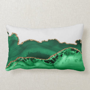 Emerald Grönt Agate Malachite Stone Guld Lumbarkudde