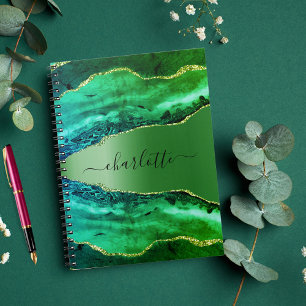 Emerald grönt agate marble namn-skript anteckningsbok