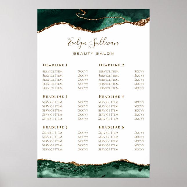 Emerald Grönt Agate on White Pris List Poster (Framsidan)