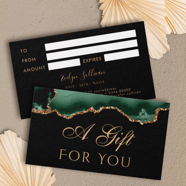 emerald grönt Agate på Black Gift Card Visitkort (Skapare uppladdad)