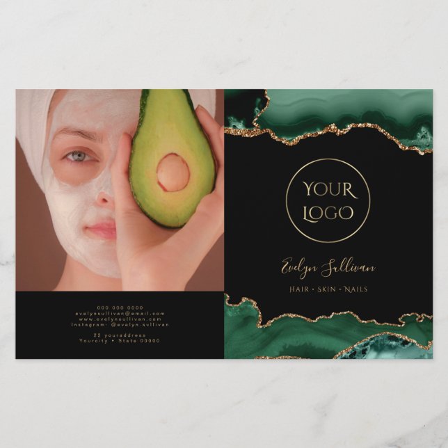 emerald grönt agerat bifold brochure (Framsida)