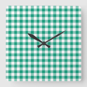 Emerald Grönt and White Checks Gingham Fyrkantig Klocka