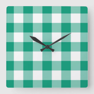 Emerald Grönt and White Checks Gingham Mönster Fyrkantig Klocka