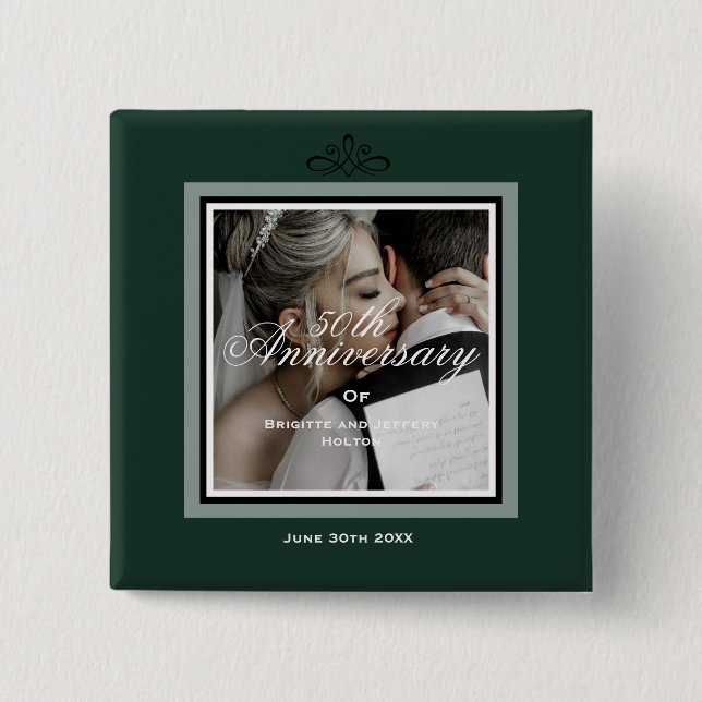 Emerald grönt anpassade 50t bröllop-årsdagen knapp (Framsida)
