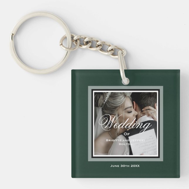 Emerald grönt anpassade bröllop-fotonyckelkedja (Framsidan)