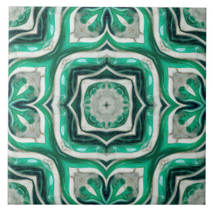 Emerald Grönt Arabesque Mönster Kakelplatta