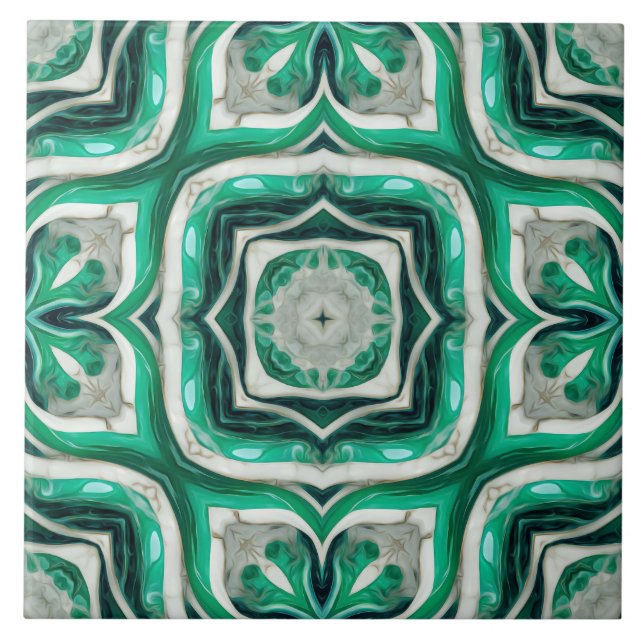 Emerald Grönt Arabesque Mönster Kakelplatta (Framsidan)