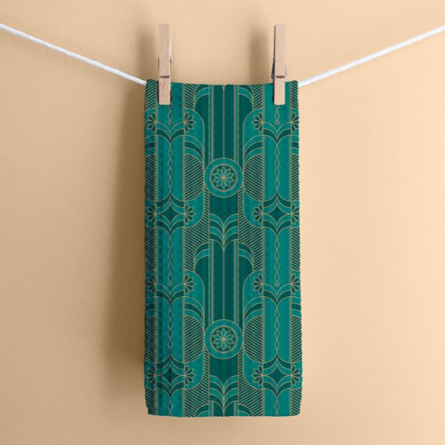 Emerald Grönt Art Deco Kitchen Tea Towel Kökshandduk (Skapare uppladdad)