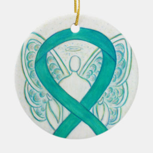 Emerald Grönt Awareness Ribbon Angel Art Ornaments Julgransprydnad Keramik