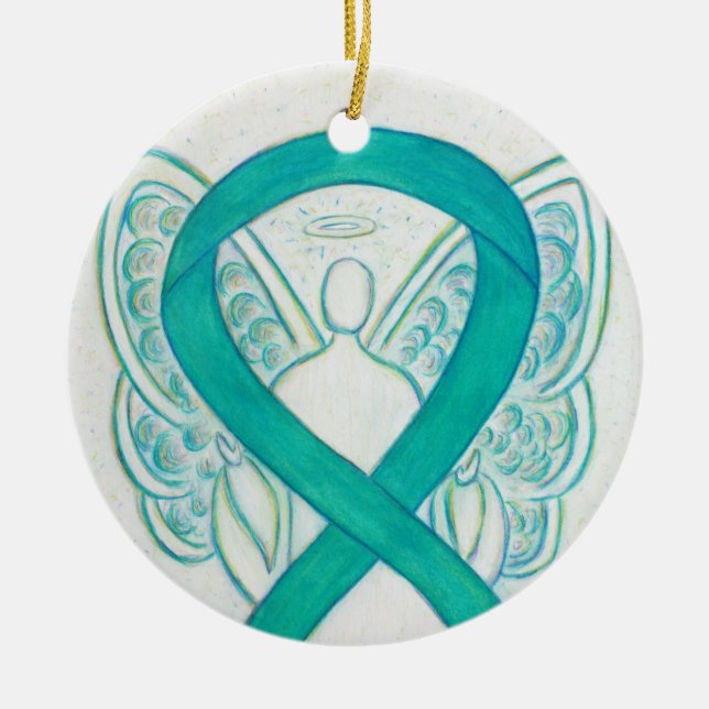 Emerald Grönt Awareness Ribbon Angel Art Ornaments Julgransprydnad Keramik (Framsidan)