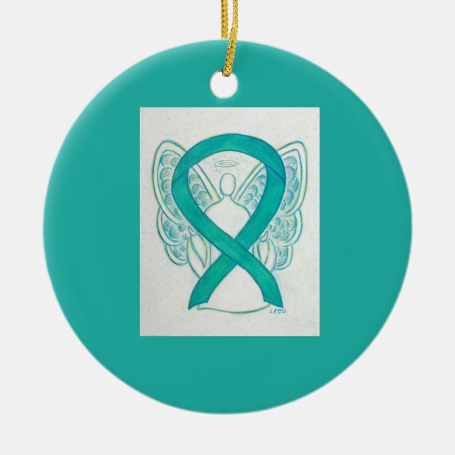 Emerald Grönt Awareness Ribbon Angel Art Ornaments Julgransprydnad Keramik (Framsidan)
