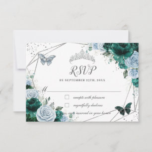 Emerald Grönt Baby blue Blommigt Silver Quinceañer OSA Kort