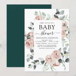 Emerald Grönt Baby Shower Blommigt Greenery Inbjudningar