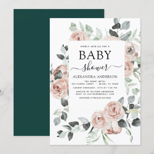 Emerald Grönt Baby Shower Blommigt Greenery Inbjudningar