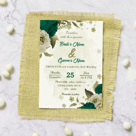 emerald grönt beige blommor botaniska bröllop inbjudningar