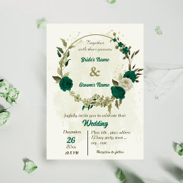 emerald grönt beige blommor botaniska bröllop inbjudningar