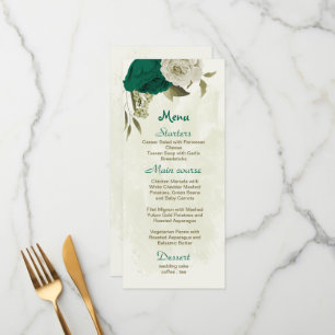 emerald grönt beige blommor botaniska bröllop meny