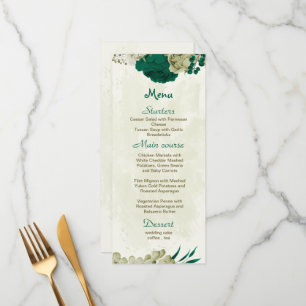 emerald grönt beige blommor botaniska bröllop meny