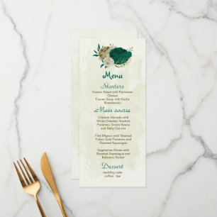 emerald grönt beige blommor botaniska bröllop meny