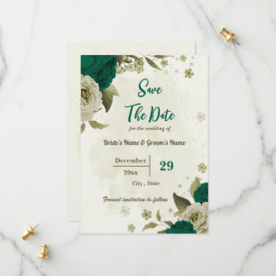 emerald grönt beige blommor botaniska bröllop spara datumet