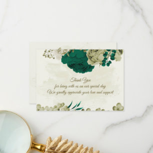 emerald grönt beige blommor botaniska bröllop tack kort