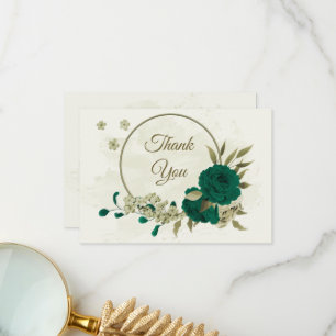 emerald grönt beige blommor botaniska bröllop tack kort