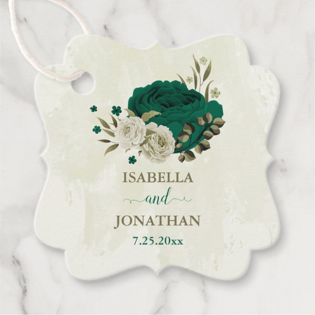 emerald grönt beige Blommor bröllop Gåvor Etiketter (Framsida)