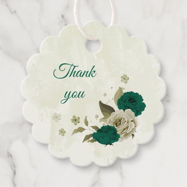 emerald grönt beige Blommor bröllop Gåvor Etiketter (Framsida)
