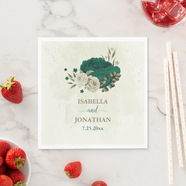 emerald grönt beige Blommor bröllop Pappersservett (Insitu)