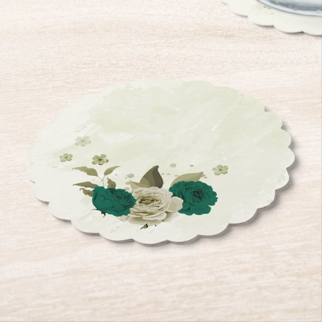 emerald grönt beige Blommor bröllop Underlägg Papper (Vinklad)