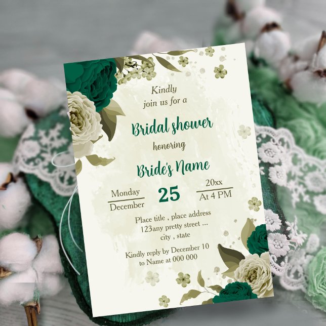 emerald grönt beige-blommor möhippa inbjudningar (Skapare uppladdad)