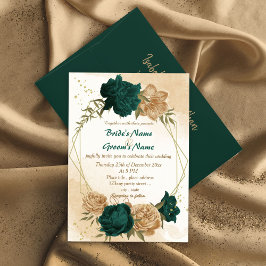 Emerald grönt beige guld botaniska bröllop inbjudningar