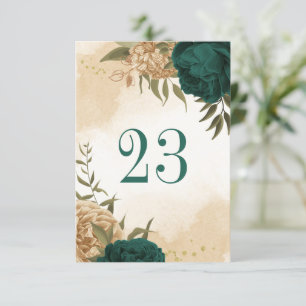Emerald grönt beige guld botaniskt bordsnummer