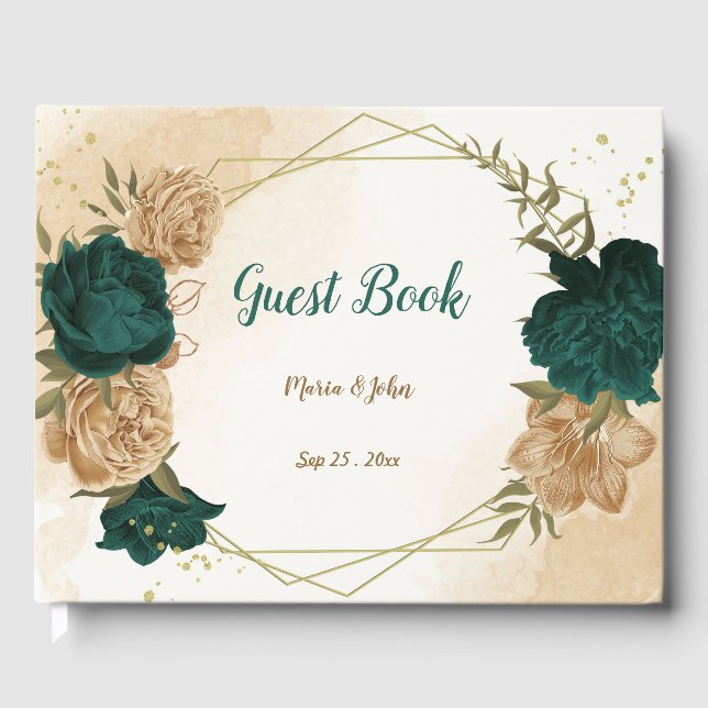 Emerald grönt beige guld botaniskt gästböcker (Framsida)
