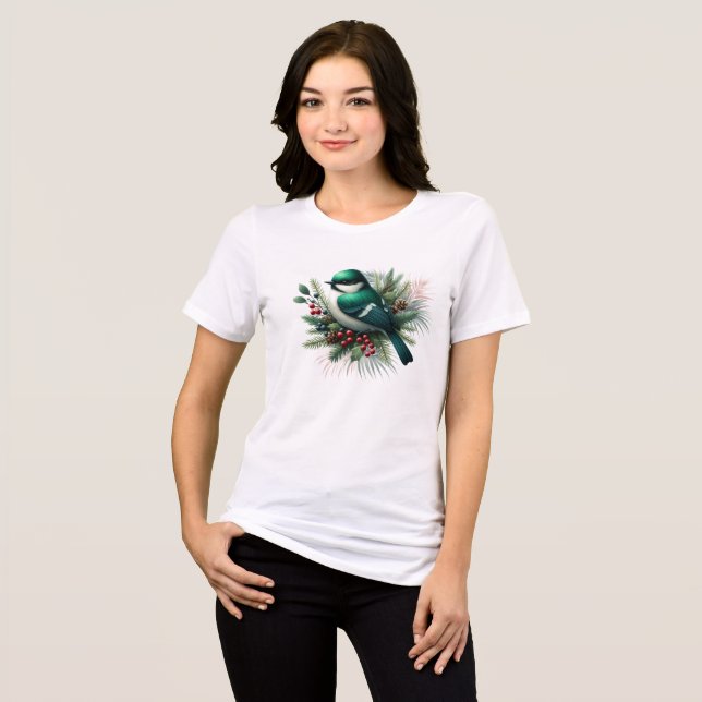 Emerald Grönt Birds and Boughs T Shirt (Framsida Full)