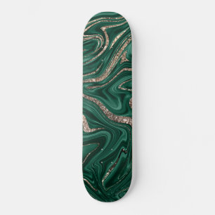 Emerald Grönt Black Guld Glitter Marble #1 Mini Skateboard Bräda 18,5 Cm