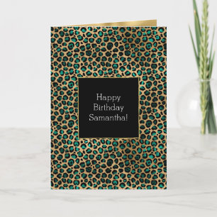 Emerald Grönt Black Guld Leopard Print Kort