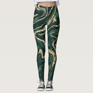 Emerald Grönt Black Guld Marble #2 (Faux Foil) Leggings