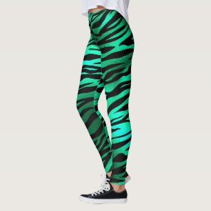 Emerald Grönt Black Tiger Rand Vilda djur Leggings