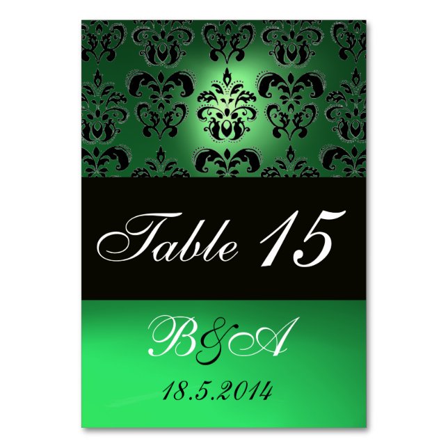 EMERALD GRÖNT BLACK WHITE CLASSY DAMASK MONOGRAM BORDSNUMMER (Baksidan)