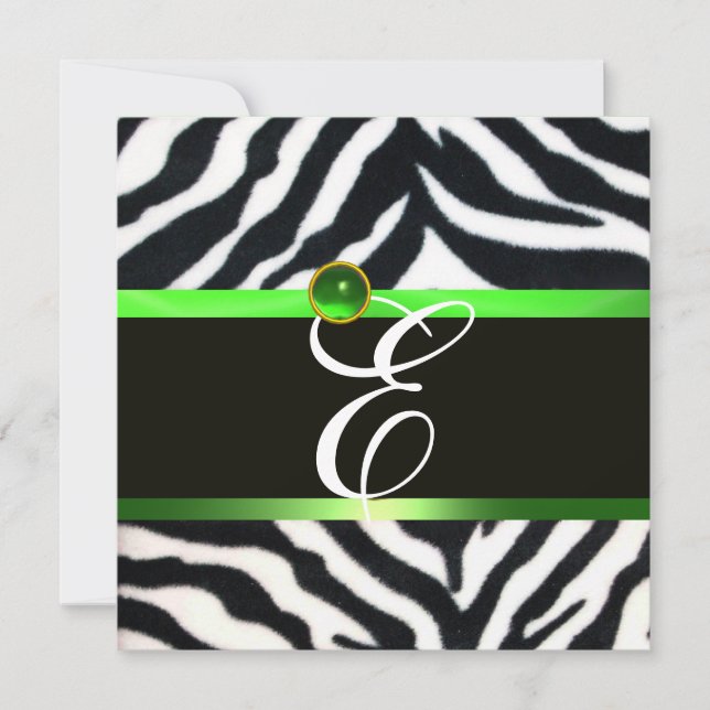 EMERALD GRÖNT BLACK WHITE ZEBRA PÄLS MONOGRAM INBJUDNINGAR (Framsida)