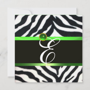 EMERALD GRÖNT BLACK WHITE ZEBRA PÄLS MONOGRAM INBJUDNINGAR