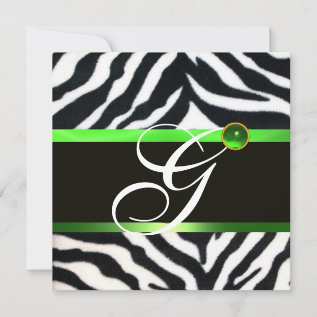 EMERALD GRÖNT BLACK WHITE ZEBRA PÄLS MONOGRAM INBJUDNINGAR (Framsida)