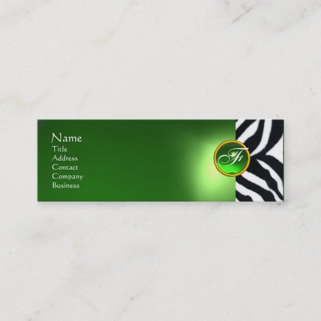 EMERALD GRÖNT BLACK WHITE ZEBRA PÄLS MONOGRAM MINI VISITKORT (Framsida)
